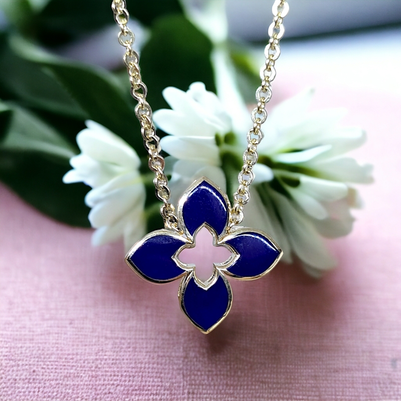 Zlatý náhrdelník s benátskym kvetom modrým