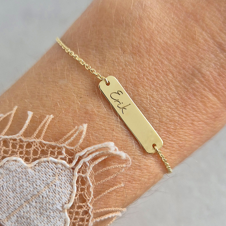 Zlatý náramok PLATNIČKA  s gravírovaným MENOM -14k zlato