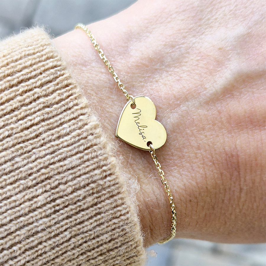 Zlatý náramok SRDCE s  gravírovaným MENOM - 14k zlato