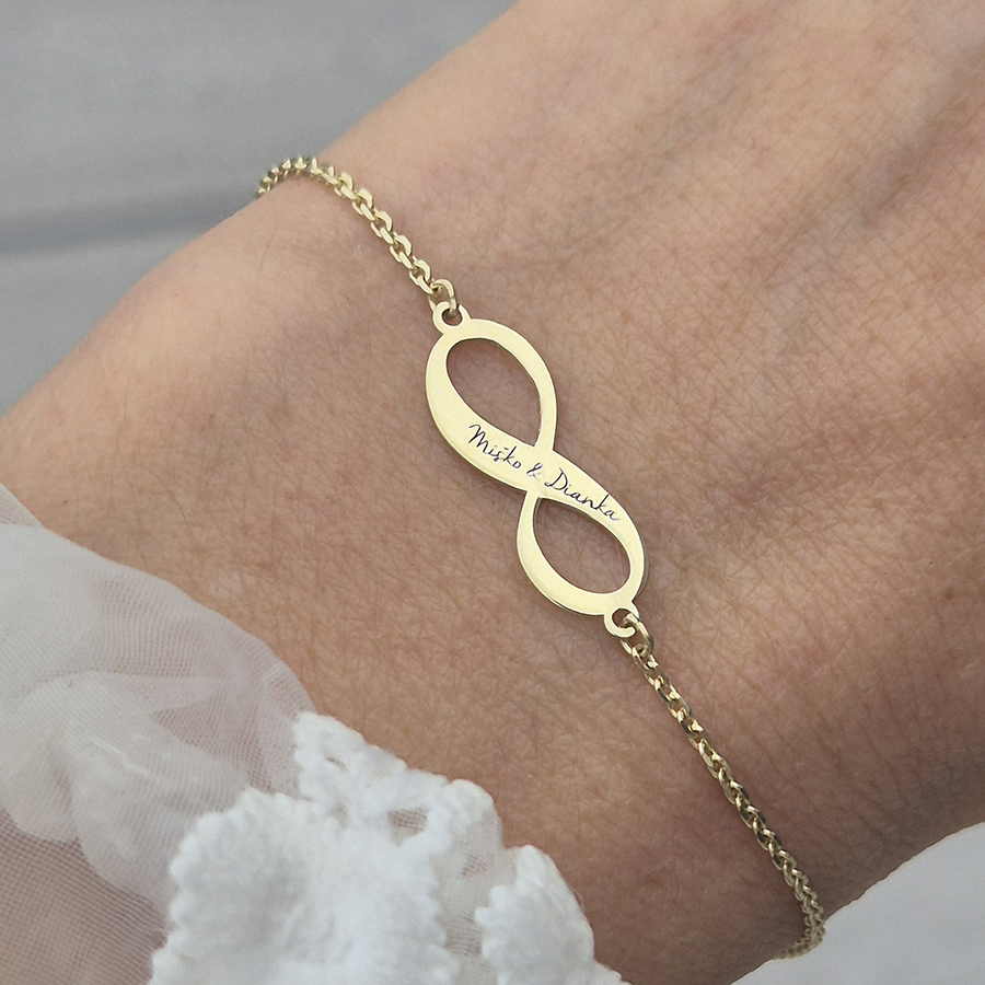 Zlatý náramok NEKONEČNO s  gravírovaným MENOM -14k zlato