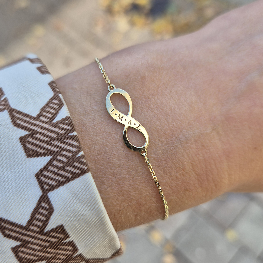Zlatý náramok NEKONEČNO s INICIÁLAMI rodiny -14k zlato