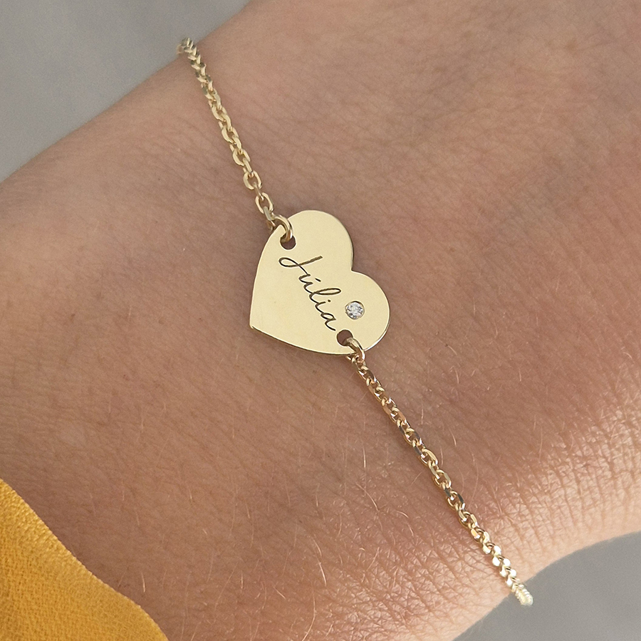 Zlatý náramok SRDCE s  BRILIANTOM a MENOM, INICIÁLAMI - 14k zlato Zlatý náramok SRDCE s  BRILIANTOM a MENOM, INICIÁLAMI - 14k zlato