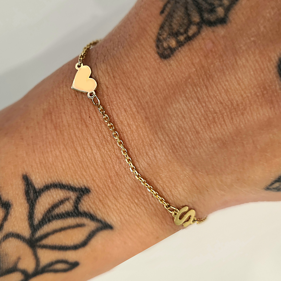 Zlatý náramok s PÍSMENKOM a SRDIEČKOM -14k zlato