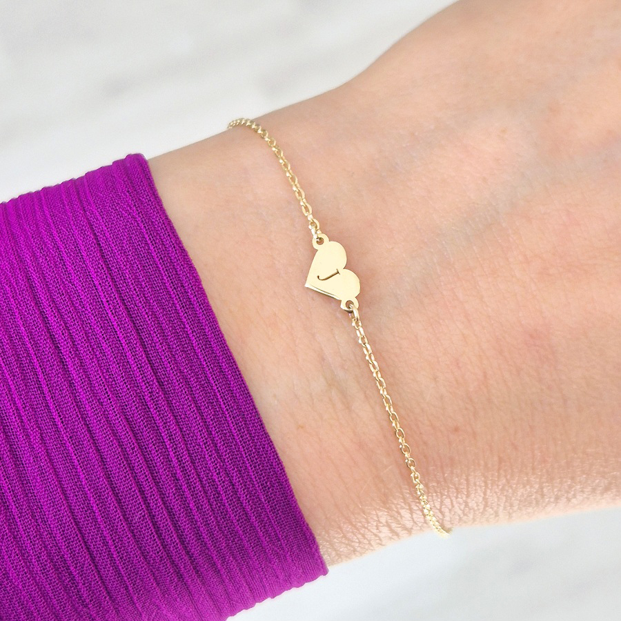 Zlatý náramok s MINI SRDIEČKOM a INICIÁLOU -14k zlato