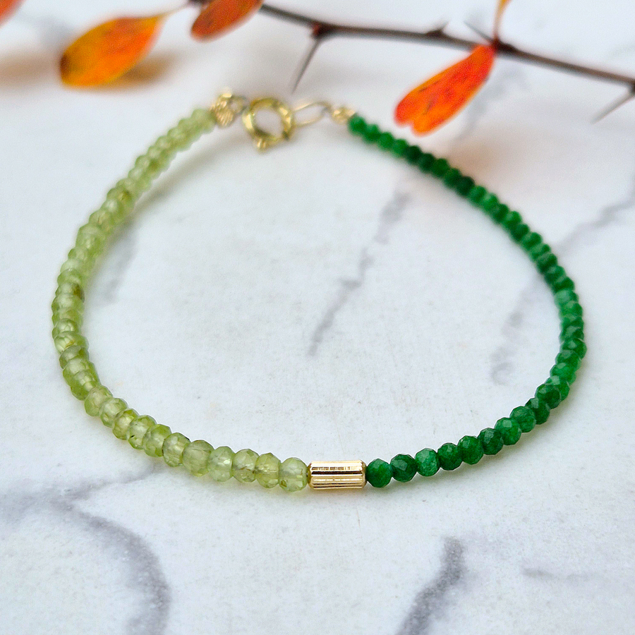 Zlatý náramok s MALACHITOM a OLIVINOM  