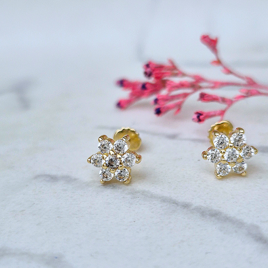 Zlaté šroubovacie náušnice v tvare KVETU