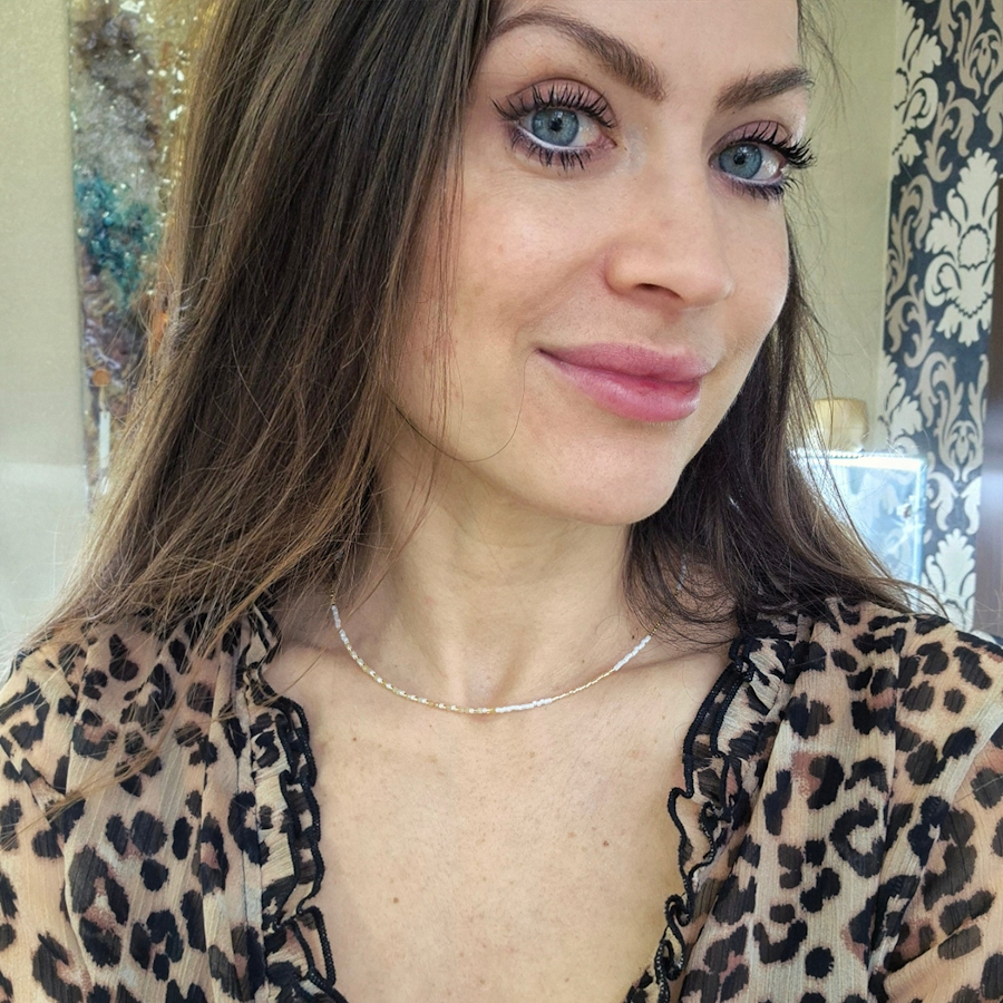 Strieborný náhrdelník CITRÍN a biele i zlaté MIYUKY